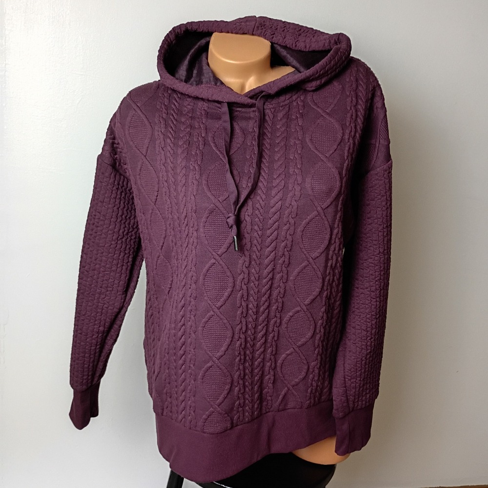RBX Womens Burgundy Cable Knit Textured Pullover Hoodie Size Medium Activewear